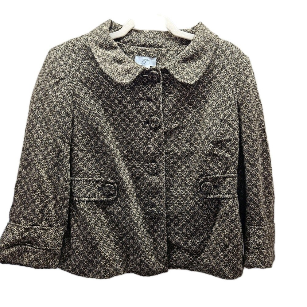 Loft Womens Brown Wool Blend Tapestry Tweed Blazer Size 12